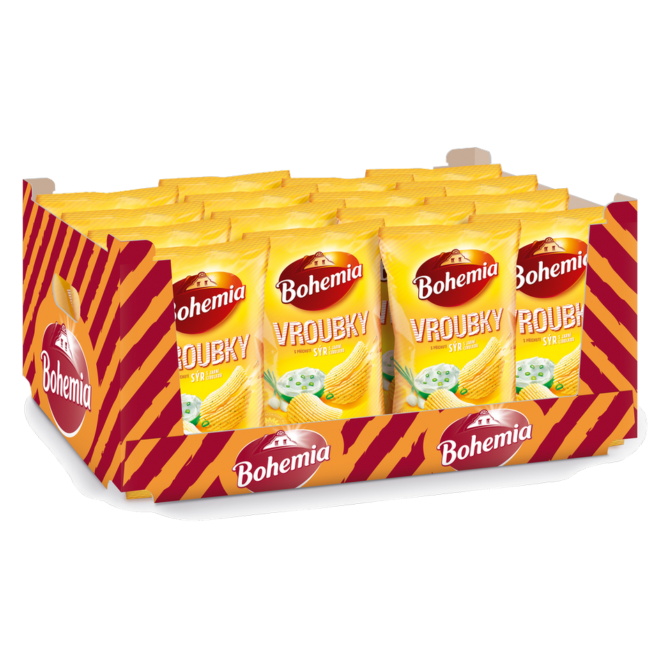 Bohemia Vroubky Ridged Chips Cheese and Spring Onion Box of 18 pcs