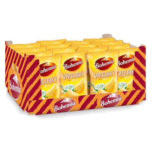 Bohemia Vroubky Ridged Chips Cheese and Spring Onion Box of 18 pcs