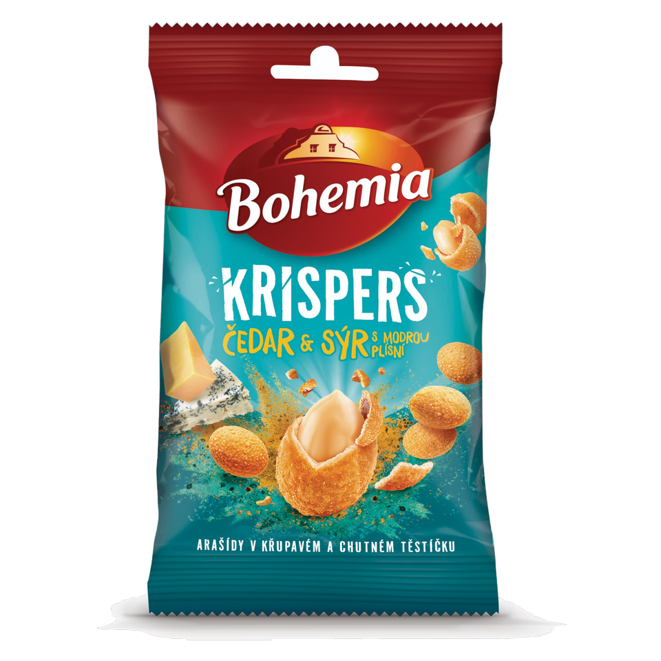 Bohemia Krispers Cheddar and Blue Cheese Peanuts 60g