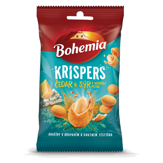 Bohemia Krispers Cheddar and Blue Cheese Peanuts 60g