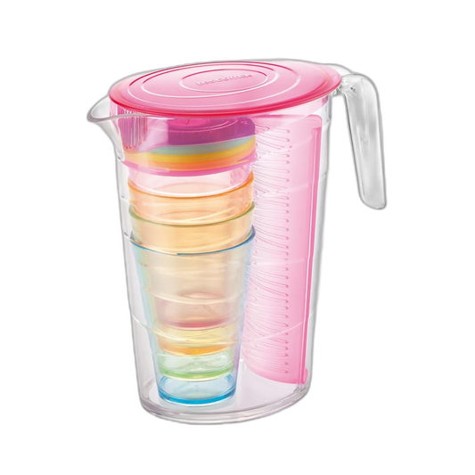 Jarra Tescoma myDRINK 2,5 l, 4 vasos con tapas, rosa