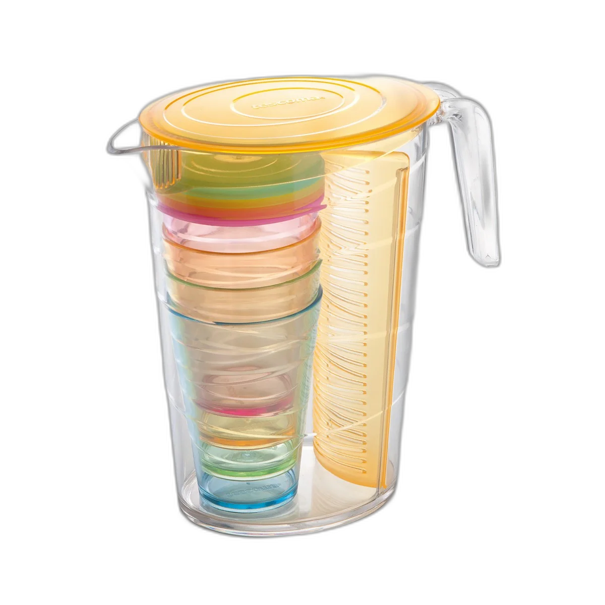 Brocca Tescoma myDRINK 2,5 l, 4 bicchieri con coperchi, arancione